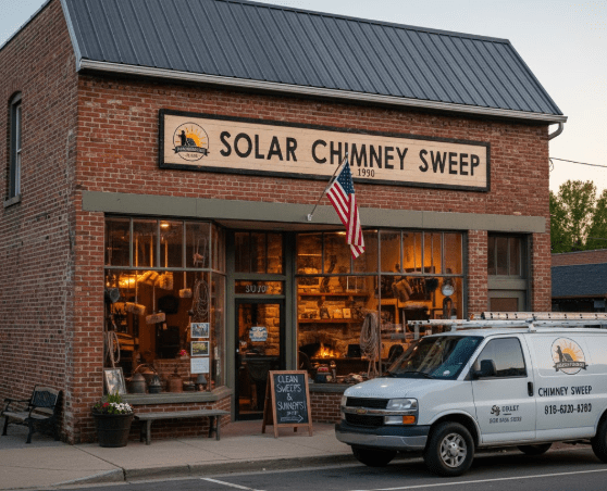 Solar Chimney Sweep storefront with service van